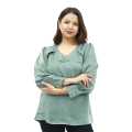 Attire Nepal Green Cotton Mix V-Neck Full Sleeves Plain Tops For Women. 