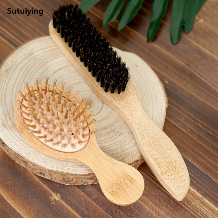 Sutuiying%201PC%20Professional%20Hair%20Brush%20Pointed%20Tail%20Wooden%20Comb/Large%20New%20Bamboo%20Air%20Cushion/Mini%20Travel%20Size/Boar%20Bristle%20-%20Image%203