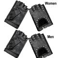 Driving Motor Rivet Fingerless Gloves Punk Glove Leather Mittens. 