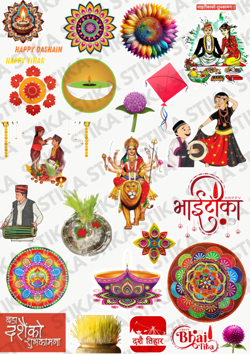 Nepali Dashain & Tihar Sticker Pack – Decorative Festival Stickers for Gifts, Walls, Laptops & Scrapbooks