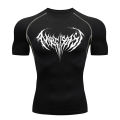 Summer Wear Fitness T-Shirt Gym Shirt Men's Print Black Compression Fitness Performance Sun Protective Clothing Exercise Wear. 
