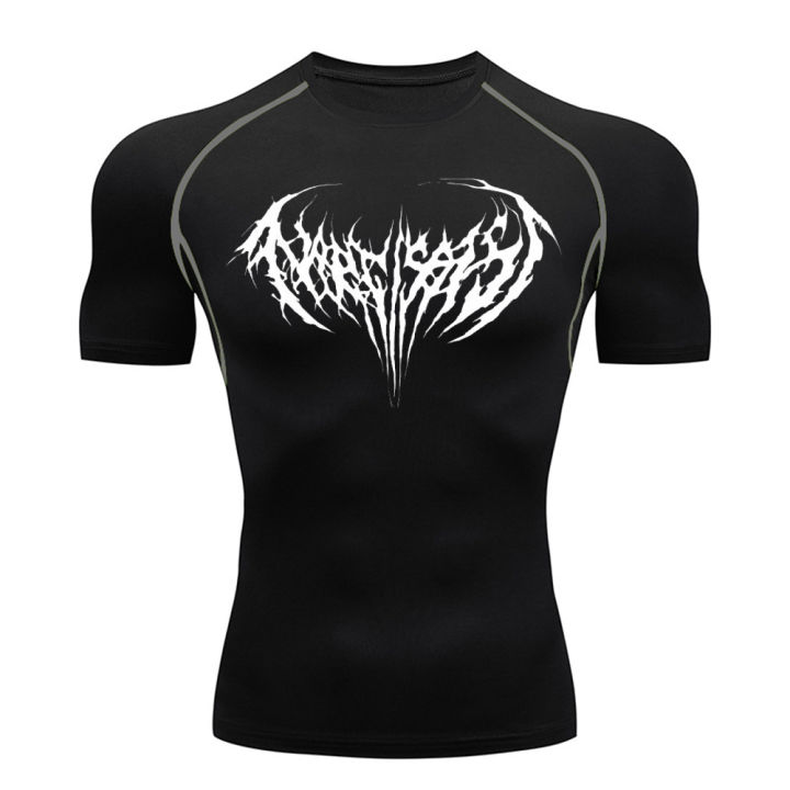Summer%20Wear%20Fitness%20T-Shirt%20Gym%20Shirt%20Men's%20Print%20Black%20Compression%20Fitness%20Performance%20Sun%20Protective%20Clothing%20Exercise%20Wear%20-%20Image%202