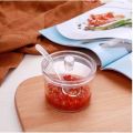 Transparent Acrylic Sugar Bowl Household Visible Anti-fall Condiment Container With Spoon and Lid Seasoning Jar Chili Sauce. 