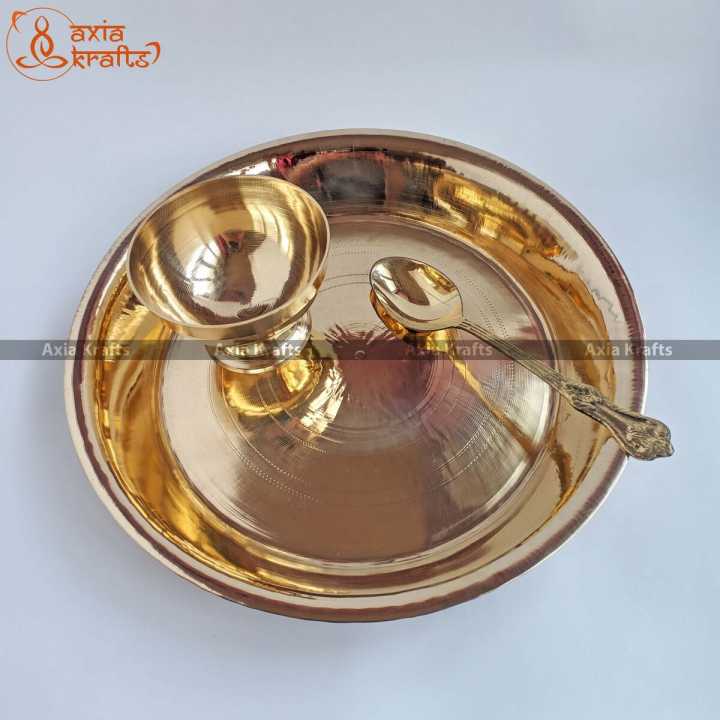 Axia Krafts Bronze Pasni Plate Set With Spoon And Bowl