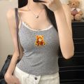 Sweet fit slim fit vest top bow slim fit with bra sleeveless fashion bow cute bear print Original lace floral camisole, round neck cushion lace cropped flower girl top seaside. 