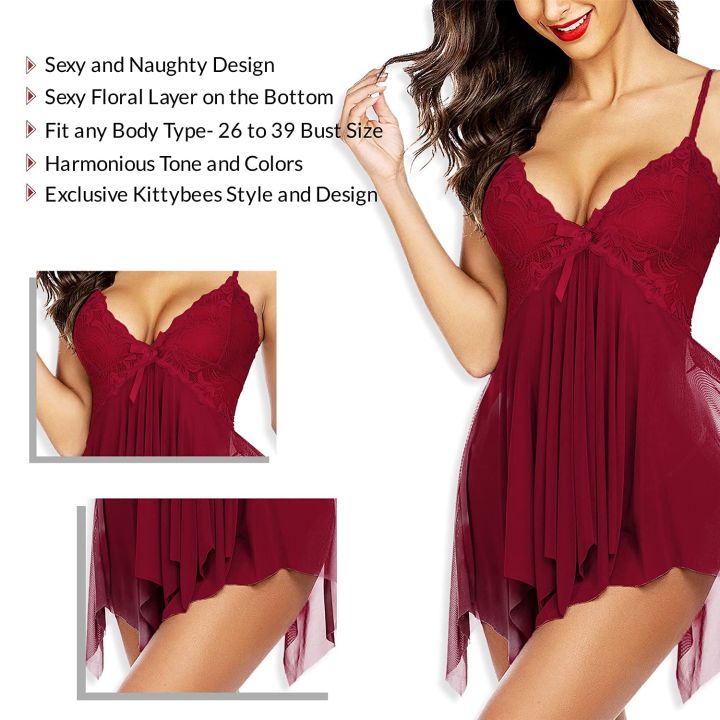 Fancyra%20Women%20Nightwear%20Babydoll%20Lingerie%20Sleepwear%20Dress%20Free%20Size%20Maroon%20Color%20-%20Image%205