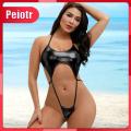 Peiotr- Women Monokini with Belly Cutout Design Stylish Halter Monokini Swimsuit with Glossy Finish Backless Design Perfect for Beach Babes. 