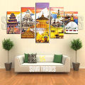 5 Piece Temples of Nepal Scene Canvas Art with Wooden back Frame by Om Suva Trades. 