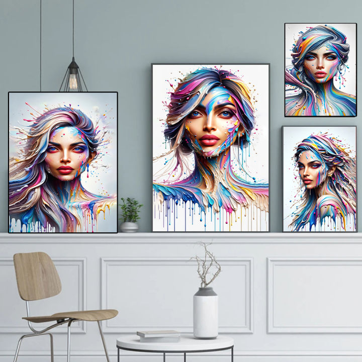 Abstract Color Fusion Fluid Aesthetic Art Poster Print Graffiti Color Woman Portrait Canvas Painting Living Room Wall Home Decor