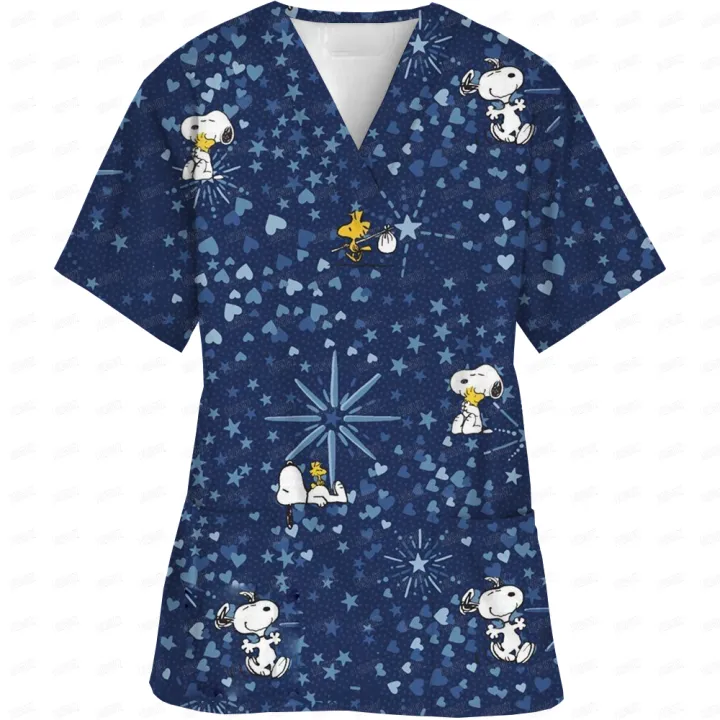 Surgical%20Wear%20Work%20Clothes%20Cartoon%20Snoopy%20print%20Hand%20Washing%20Nurse%20Uniform%20Women's%20V%20Neck%20Short%20Sleeve%20T-Shirt%20Tops%20-%20Image%205