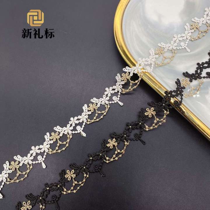 Golden Lace Small Barcode Wearable Ribbon Exquisite Gold Thread Water ...