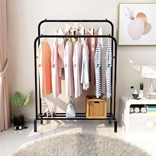 Coat Rack And Clothes Hanger Stand With Side Hooks And Bottom Shelves ...