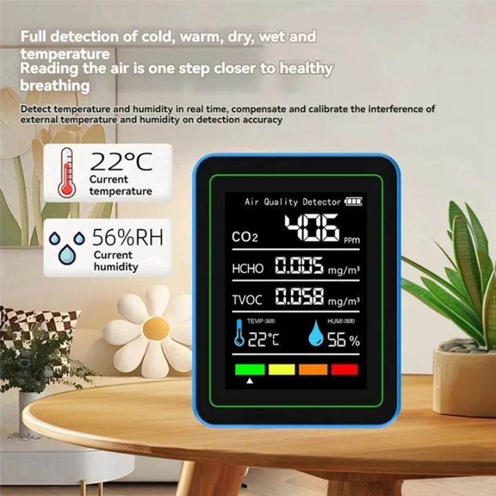 Nullmul%205%20in%201%20Air%20Quality%20Monitor%20TVOC%20HCHO%20Temperature%20Humidity%20CO2%20Meter,%20USB%20Rechargeable%20CO2%20Detector%20Black%20-%20Image%204