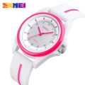 SKMEI 1578 Men Watch Simple Numeric Round Dial Analog Silicone Strap - Pink/White. 