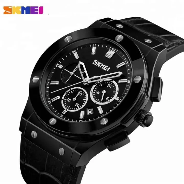 SKMEI%209157%20Men%20Watch%20Multifunctional%20Business%20Edition%20Chronograph%20Date%20Display%20Leather%20Strap%20-%20Black%20-%20Image%204