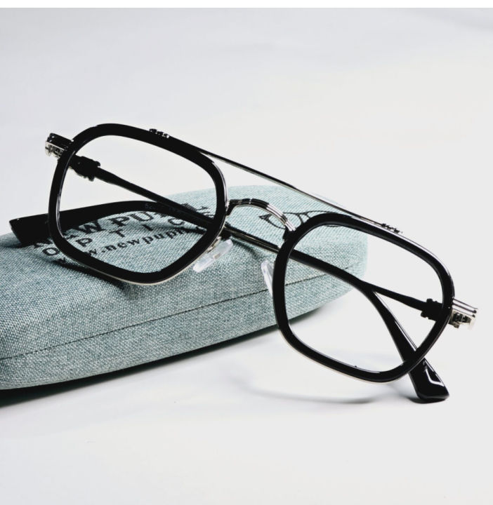 Black/Sliver Frame Blue Ray Cut Lens Glasses For Unisex | Metal Frame Blue Ray Cut Lens Prescription Glass For Unisex