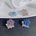 【Top Picks】French Sweet Pearl Embellished Rose Camellia Ear Studs Temperament High-grade Transparent Flower Earrings Women's Ear Jewelry. 