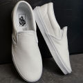 Vans White Classic Leather Slip On Shoes for Unisex 2240F. 