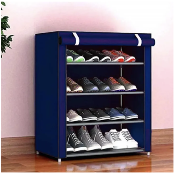 Portable Folding And Covering 4 Layer Shoe Rack (with cover) Shoe ...