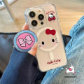 Cartoon Hello Kitty Simple Lovely Bow Stand Case Compatible for IPhone 7Plus 12 11 16 13 14 15 Pro Max XR X XS MAX 7 16 8 Plus SE 2020 Luxury Frame Matte Magnetic Charge Soft Case. 