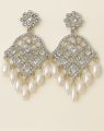 Kundan Jhumka Crystal Earrings with White Pearl Drops – Party & Bridal Jewelry. 