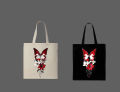 Red Butterfly & Lily Flowers Graphic Printed  Tote Bag– Eco-Friendly Cotton Shoulder Shopping Bag-White, Black. 