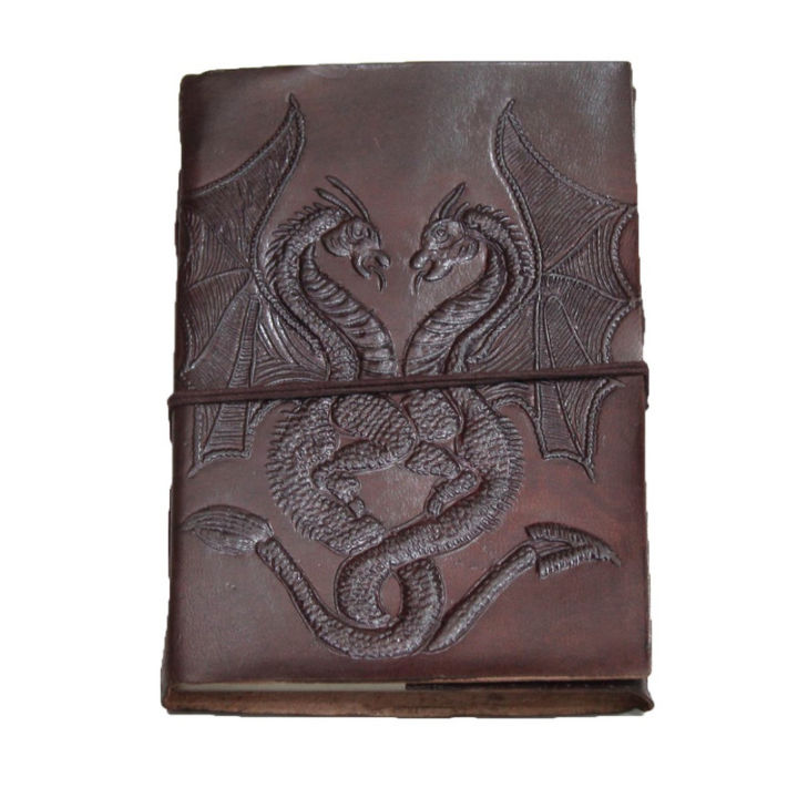 Leather Notebook With Embossed Dragon Design Dark Brown Color 7 Inch by 5 Inch