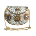 White Golden Metal Body Chained Clutch Bag For Women. 