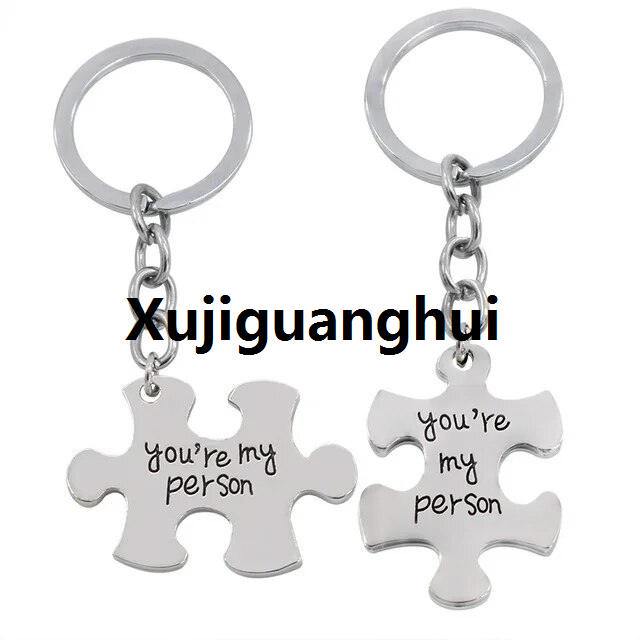 Xujiguanghui 【beauty code】2 Puzzle Letter Person| Couple Keychain Lovers BBF Cute Key Ring Holder Love Heart Best Friends Gift Dropshipping