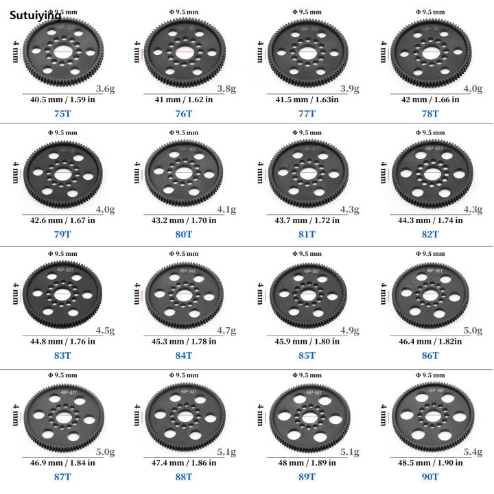 Sutuiying 1 PCS Spur Gear Main Gear 48P 75T 78T 82T 85T 88T 90T for 3Racing 2025 New Sakura S XI XIS CS D4 D5 1/10 RC Car Upgrade Parts