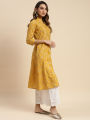 Rangita Women Cotton Gold Printed Calf Length Kalidar Kurti. 