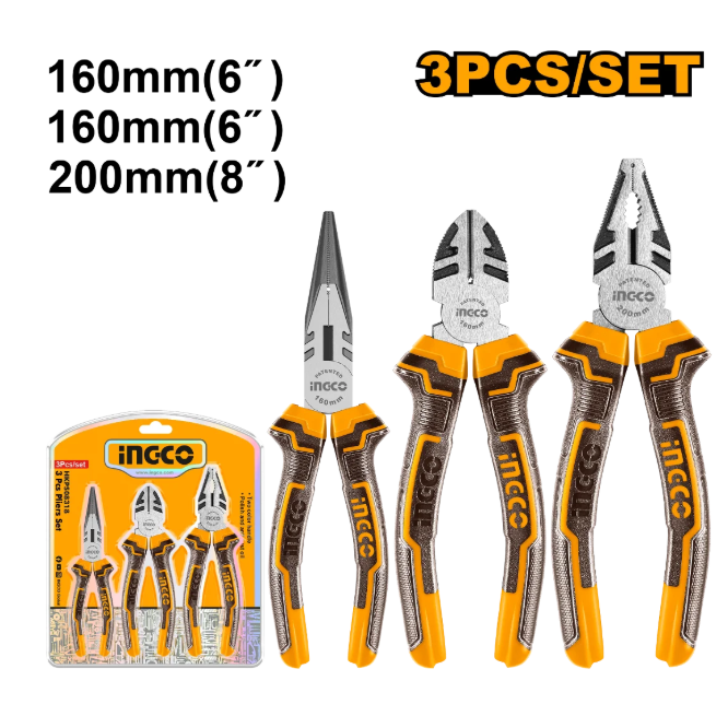 Ingco 3pcs Pliers Set Long Diagonal Combination