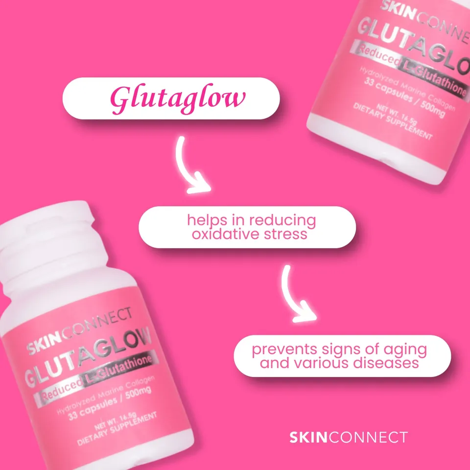 Skin Connect Gluta Glow Reduced L-Glutathione Hydrolyzed Marine Collagen 33  Capsules Supplements