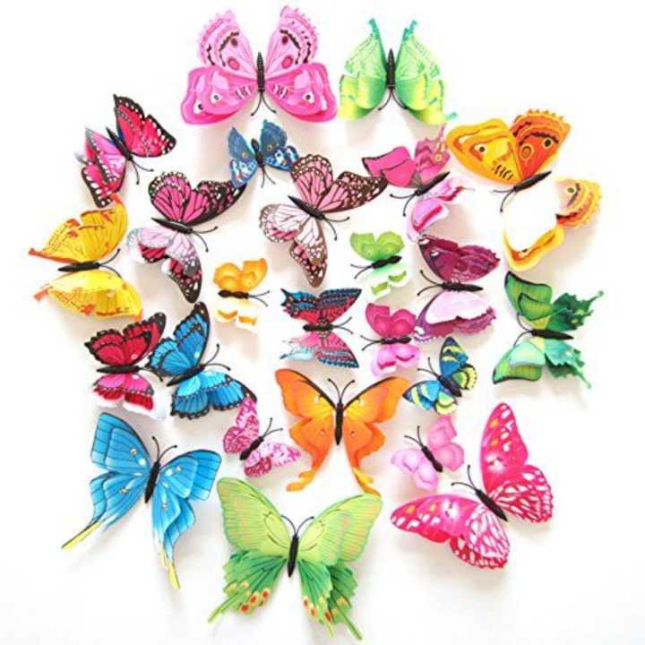 20 Pcs 3D Butterfly Wall Stickers Crafts Butterflies (Colour May Vary)