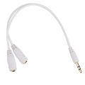 Cable splitter of white earphones 3.5 mm audio. 