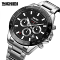 SKMEI 9259: Multifunction Stainless Steel Chronograph Watch with with Luminous Hands & Date Waterproof for Men (silver-black). 