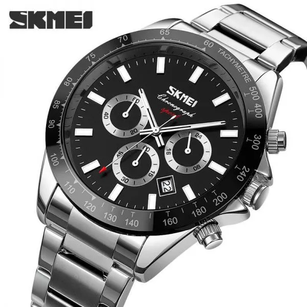 SKMEI%209259:%20Multifunction%20Stainless%20Steel%20Chronograph%20Watch%20with%20with%20Luminous%20Hands%20&%20Date%20Waterproof%20for%20Men%20(silver-black)%20-%20Image%202