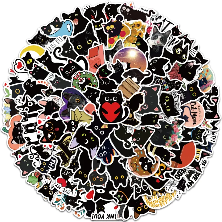 100pcs%20Cartoon%20Black%20Cat%20Stickers%20Scrapbook%20Phone%20Guitar%20Laptop%20Luggage%20Cool%20Waterproof%20Sticker%20Children%20Classic%20Sticker%20-%20Image%205