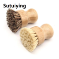 Sutuiying Cleaning Tools 1PC Bamboo Palm Kitchen Pan Pot Cleaning Brush Short Round Wooden Handle Household Vegetables Bowl Dish Washing Tools. 
