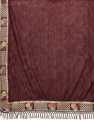 Fabdale Lycra Blend Saree with Floral & Geometric Prints, Lace & Tassels | Dark Brown (SMH-022). 