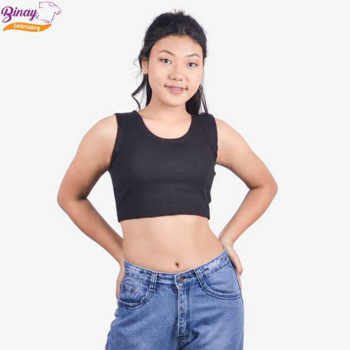Binay Embroidery Tank Top Crop Black Sando For Women - Fashion | Tops For Women | Women's Wear | Sando