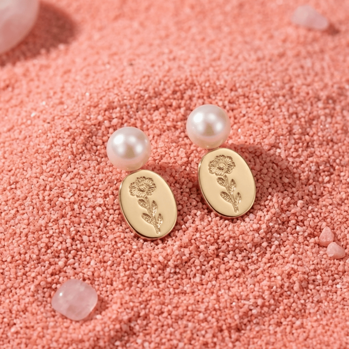 Elegant Light Luxury Flower Engraved Geometric Drop Earrings | Princess Cut Pearl Accents
