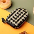 Zipper Houndstooth Short Wallet Mini  Multi-card Slot PU Leather Card Bag Card Pocket Coin Purse Card Holder Outdoor. 