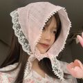 Korean Triangle Headscarf Lace Flower Summer Women Girls Ins Sweet Cute Head Scarf Travel Versatile Hair Scarf ( 1  piece). 