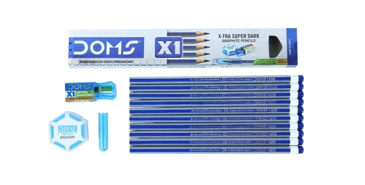 Doms%20X1%20X-Tra%20Super%20Dark%20Pencils%201%20Pack%20-%2010%20Pencils%20-%201%20Eraser%20+%201%20Sharpner%20+%201%20Protection%20Cap%20Free%20-%20Image%202