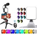 Multicolor AY-49 RGB Video Making Vlogger Kits - With Microphone, LED Fill Light, Tripod And Remote. 