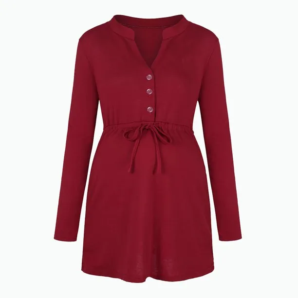 Heliisoer%20Maternity%20V-Neck%20Long%20Sleeve%20Bandage%20Solid%20Nursing%20Blouse%20Tops%20-%20Image%203