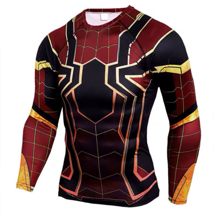 Spiderman Men'S Full Sleeve Sport Superhero 3D Compression T-Shirt