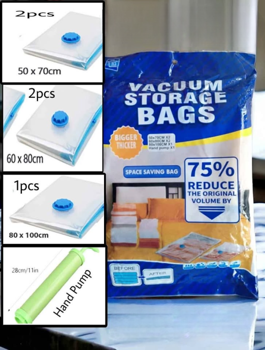 Vacuum%20Storage%20Bags%205%20Pack%20Fashion%20Set%20of%205%20Different%20Size%20Vacuum%20Storage%20Bag%20For%20Clothes%20With%20Hand%20Pump%20-%20Image%202