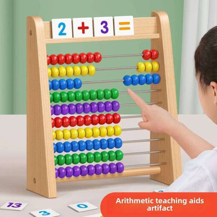 Classic Wooden Educational 10-Row Toy 100 Beads with Counting Sticks ...